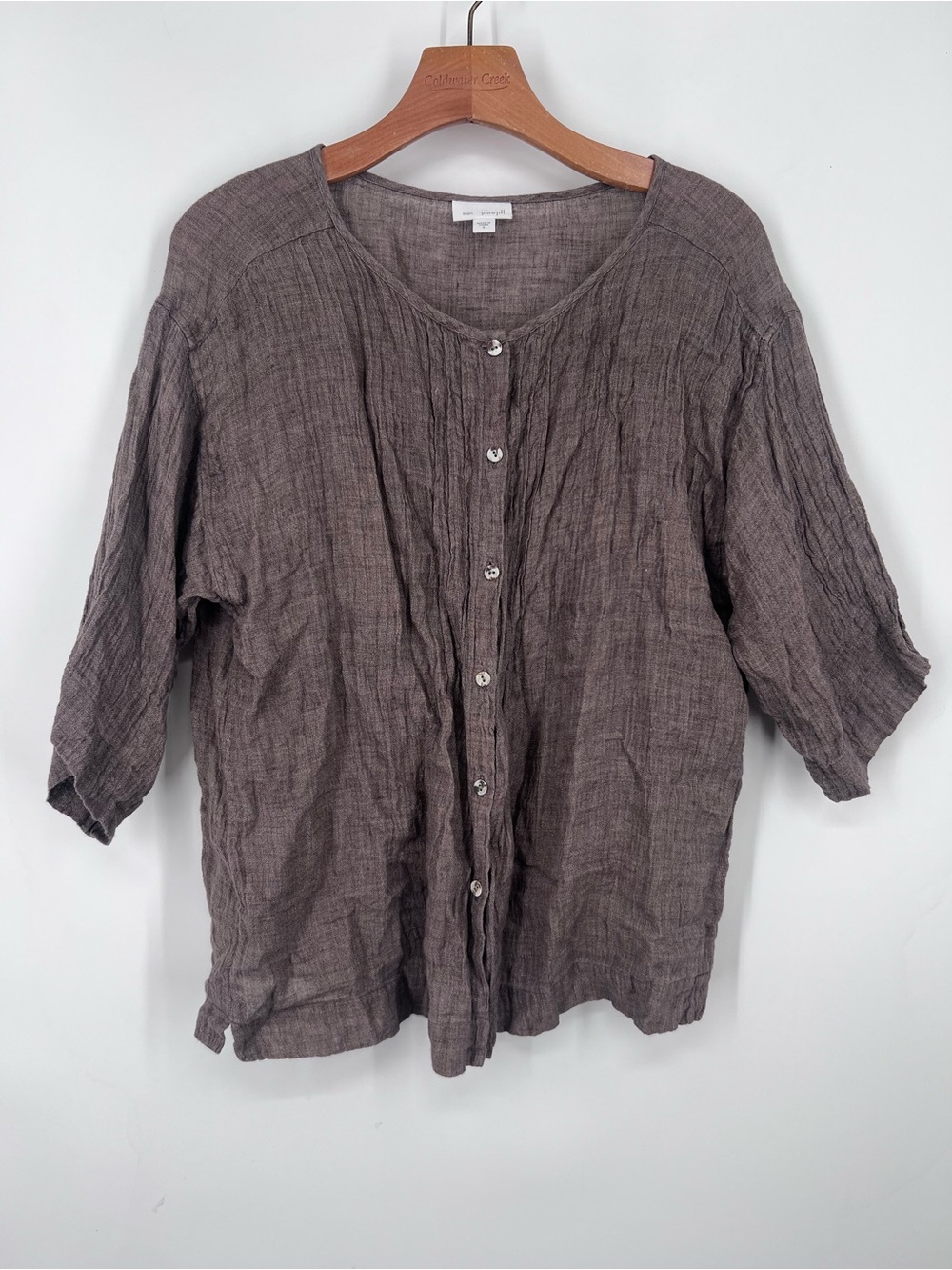 Pure J. Jill Brown Linen Button Down Short Sleeve Shirt Small